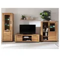 Lomadox Wohnwand GIUSTINO-06, (4-St., Vitrine Wandboard Lowboard Highboard), Eiche teilmassiv geölt, Massivholzfronten, LED-Beleuchtung