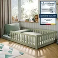 Kinderbett Bodenbett 120x200 cm mit Matratze Rausfallschutz & Lattenrost Montessori Bett Gitterbett Kinder Jugendbett Einzelbett | Olivgrün weiter... - Grün