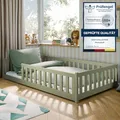 Kinderbett Bodenbett 120x200 cm mit Matratze Rausfallschutz & Lattenrost Montessori Bett Bed Gitterbett Kinder Jugendbett Einzelbett | Olivgrün weitere Größen 80x160 | 90x200 | 140x200 cm