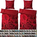 SANILO® Bettwäsche 135x200 cm, 100% feinste Baumwolle, 4-teilig, Bettbezug, Kissenbezug 80x80cm - Rosen