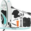 Tectake 2In1 Stand Up Paddle Board  Aus Drop Stitch Material Aufblasbar  Stabil  Leicht und Rutschfest  288 x 77 x 22 50 cm Weiß Türkis