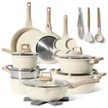 JUST PERFECTO Induktions Töpfe Set - Pfannenset mit deckel - Induktions Töpfe Set - töpfe & pfannen set ohne PTFE und PFOA - Kochgeschirr Topfset induktion (21 pcs Biege)