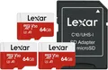 Lexar Micro SD Karte 64GB 3er Pack, Speicherkarte Micro SD mit Adapter, 100 MB/s