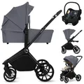 Lionelo Kombikinderwagen Mika Plus 3in1 bis 38 Monate (22kg), XXL-Verdeck mit UPF50+, 3-stufige Verstellung des Elterngriffs - Grau - Grau