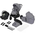 Lionelo Kinderwagenset No, Grau, 3-teilig, 62x110x93 cm, EN 1888, Baby on Tour, Kinderwagen, Kombikinderwagen