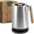 Waldwerk Wasserkocher Design Wasserkocher - 3000 Watt - 1,7L - Wasserkocher Edelstahl, 1,7 l, mit echten Eichenholz Griffen und rostfreiem 304 Edelstahl