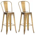 CLP 2er Set Metall Barhocker Aiden Mit Hoher Rückenlehne I 2 x Hocker Mit Fußstütze Und Bodenschonern, Farbe:gold