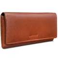ROYALZ 'Lucia' Vintage Leder Damen Portemonnaie Groß RFID Schutz - Geldbörse mit Reißverschluss viele Fächer 11 Kartenfächer Brieftasche Querformat, Farbe:Texas Braun