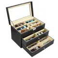 Schwarze Kunstleder Sonnenbrillen Aufbewahrung Brillen Box 18 Fächer - 3-Stuf...