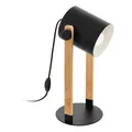 EGLO Tischlampe Hornwood, Vintage Tischleuchte im Industrial Design, Retro Nachttischlampe aus Stahl und Holz, Farbe Schwarz, creme, braun, FSC zertifiziert, Fassung E27, inkl. Schalter