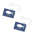 itenga 48 x Tischkarten Platzkarten Namensschild Fisch Kommunion Taufe Konfirmation (blau)