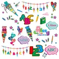 Oblique Unique® Kinder Sticker Set Schule für Schuleinführung Schulanfang Einschulung Aufkleber mit ABC Buchstaben Zahlen Zuckertüte Kindergeburtstag Party Spielen