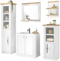 Home affaire Badmöbel-Set WESTMINSTER, (5-St), im romantischen Landhausstil, exclusiv by Otto, Pinie Weiss Dekor