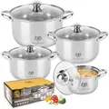 KARL HAUSMANN Topfset Induktion Edelstahl 4-Teilig - Kochtöpfe für Alle Herdarten - Kochtopf Set mit Glasdeckel - Töpfe mit Messskala - Topf Set - Kochtopfset - Topfsets - Pots - Induktionstöpfe