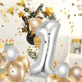 Geburtstag zahlen luftballon 1 jahre | Folienballon Kindergeburtstag Deko 1 XXL Sliber-Riesen Folienballon in 40" - 101cm Geburtstagsdeko - Ballon Zahl Deko zum Geburtstag - fliegt mit Helium Sliver1