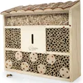 WILDLIFE HOME Bienenhotel Insektenhotel mit Rindendach I Unbehandelt, Bienenhaus aus Massiv-Holz für Bienen, Marienkäfer & Florfliegen, Insektenhaus I Nisthilfe Insektenhotel zum Aufhängen