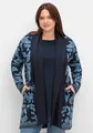 sheego Große Größen: Strickjacke mit Jacquardmuster und Schalkragen, tiefblau gemustert, Gr.40/42-56/58 15331002262