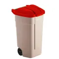 ReinigungsBerater Mülltonne 110 L beige mobiler Container mit rotem Deckel aus Polyproylen, mit Rädern und ergonomischen Handgriffen 31023141