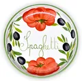 Lashuma Flache Nudelschüssel aus Italienischer Keramik, Servierschale Tomaten - Oliven Design, Runde Pastaschüssel 22 cm, Tief 3 cm