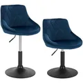 2er-set Barhocker Sitzhocker Tresenhocker Barsessel Loungesessel Polsterstuhl Mit Rückenlehne Aus Samt Und Metall Höhenverstellbar Drehbar Blau - Woltu