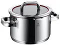 WMF Function 4 Kochtopf groß 20cm, Glasdeckel, Fleischtopf Induktion 3,4l, Cromargan Edelstahl poliert, 4 Abgießfunktionen, Innenskalierung, rot