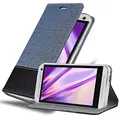 Cadorabo Hülle kompatibel mit HTC ONE M7 aus Premium Jeans und Kunst Leder Flip Klappbare Stoßfeste Magnetische [Standfunktion] [Kartenfächern] Cover Hülle für HTC ONE M7 Tasche in Blau