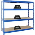 PROREGAL Profi Schwerlastregal Rhino HxBxT 180 x 200 x 60 cm 4 Spanplatten-Ebenen 8mm Fachlast 500 kg Blau