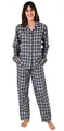 Damen Flanell Pyjama Schlafanzug Langarm kariert – auch in Übergrößen 281 201 95 991, Farbe:grau, Größe2:44/46