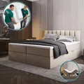TRADA Boxspringbett 200x200 Palermo mit Bettkästen mit Matratze mit Topper Komplett-Set Polsterbett Bonell H3 Beige
