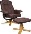 Relaxsessel M56, Fernsehsessel TV-Sessel mit Hocker Ottomane, Kunstleder Eukalyptus Holz - rot-braun