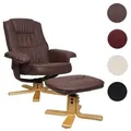 Relaxsessel M56, Fernsehsessel TV-Sessel mit Hocker Ottomane, Kunstleder Eukalyptus Holz FSC®-zertifiziert ~ rot-braun
