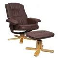 Mendler Relaxsessel M56, Fernsehsessel TV-Sessel mit Hocker Ottomane, Kunstleder Eukalyptus Holz FSC®-Zertifiziert - rot-braun