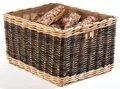 Kaminholzkorb Holzkorb aus Rattan zweifarbig mit abnehmbarem Jutestoff