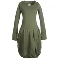 Vishes Midikleid Warmes Langarm Kleid ballonförmig mit Zipfelkapuze Ethno, Hippie, Boho, Goa Style grün 36-38