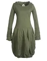Vishes - Alternative Bekleidung - Warmes Damen Langarm Winterkleid Ballonkleid Baumwoll-Kleid Zipfelkapuze Olive 36-38