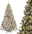 COSTWAY 225cm Künstlicher Weihnachtsbaum mit Schnee inkl. 1010 Spitzen PVC Nadeln, 450 warmweiße LED-Leuchten & Metallständer, Tannenbaum, Christbaum, weiß
