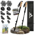 Wanderstöcke Teleskop Carbon oder Aluminium 65-135cm - Höhenverstellbare Walking Stöcke Damen & Herren - Nordic Walking Stöcke mit Korkgriff, Wolframspitze & Gummipuffer (3K Carbon 65-135cm)