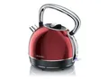 Arendo Retro Wasserkocher Edelstahl, Vintage Style, 1,7 L, 2200 W, austauschbarer Kalkfilter, automatische Abschaltung, Rot