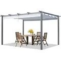 PRIMEYARD Pergola 3x4 m Terrassenüberdachung mit grauem Schiebedach Stahlrahmen - Grau