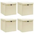 vidaXL Aufbewahrungsboxen mit Deckel 4 Stk. Creme 32x32x32 cm Stoff