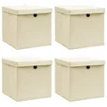 Aufbewahrungsboxen mit Deckel 4 Stk. Creme 32x32x32 cm Stoff