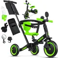 KIDIZ® 6in1 Laufrad Dreirad | Laufräder Lauffahrrad Kinderdreirad ab 1 Jahr bis 5 Jahre | Lauflernhilfe belastbar bis 25Kg | inkl. Lenkstange Sicherheitsbügel Sicherheitsgurt Klingel & Spiegel Schwarz