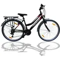 Talson 28 Zoll City-Fahrrad 21-Gang-Shimano-Schaltung mit Beleuchtung und Gepäckträger, Farbe Schwarz - Schwarz
