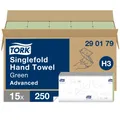 Essity Professional Hygiene Germany GmbH Tork Papierhandtücher H3 Advanced, 25 x 23 cm, 2-lagig, Sehr saugstark, Zickzackfalzung, grün, 1 Karton = 15 Bündel x 250 = 3.750 Tücher 290179