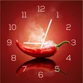 Wanduhr Alu-Dibond 30x30cm Uhr Alubild Küche Chili Peperoni Deko Küche Aluminium
