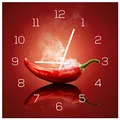 levandeo Wanduhr Alu-Dibond 30x30cm Uhr Alubild Küche Chili Peperoni Deko Küche Aluminium Verbundplatte Küchenuhr