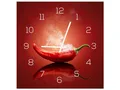 Levandeo® Wanduhr (Wanduhr Alu-Dibond 30x30cm Uhr Alubild Küche Chili Peperoni Deko)