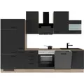Flex-Well Exclusiv Küchenzeile Capri 310 cm Schwarz Matt-Endgrain Oak