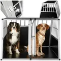tectake Tiertransportbox Hundetransportbox doppel, mit schräger Rückwand schwarz Hundegröße XXL-ohne Trennwand | 90,50 cm x 69,00 cm x 104,00 cm