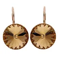 LÖB Brisur 750er Roségold Vergoldet Kristall Rund Topas Braun, Damen Ohrringe Hängend Ohrhänger Creolen Glitzer Strass Stein Groß Rose Gold Schmuck